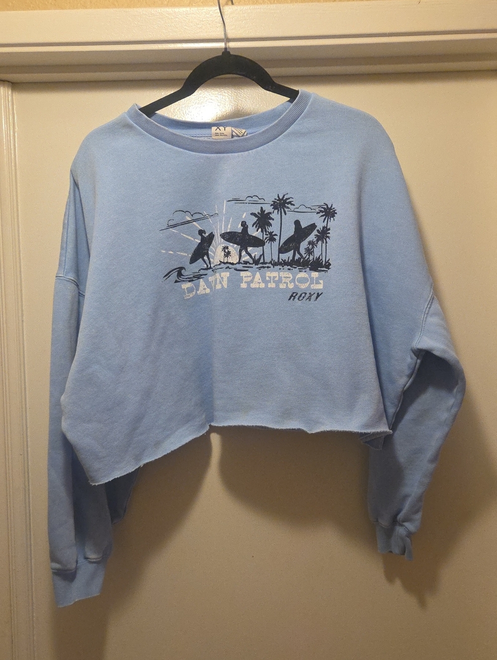Roxy Light Blue Cropped Surf Crewneck Sweatshirt